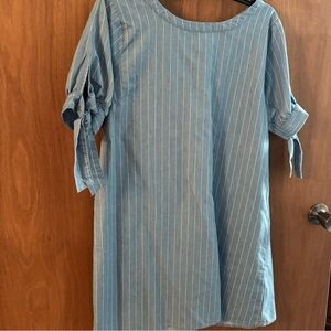Kori Blue and White Striped Dress with Tie Sleeves